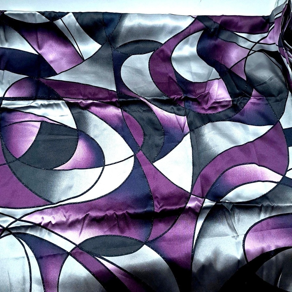 Vintage JOANN Silk Fabric 1.83 Yards 60"W Purple Grey Black Geometric‎ Abstract